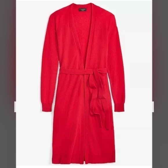 Charter Club Sweaters - Charter Club Tie-Waist Longline 100% Cashmere Cardigan in Red Polish Size S